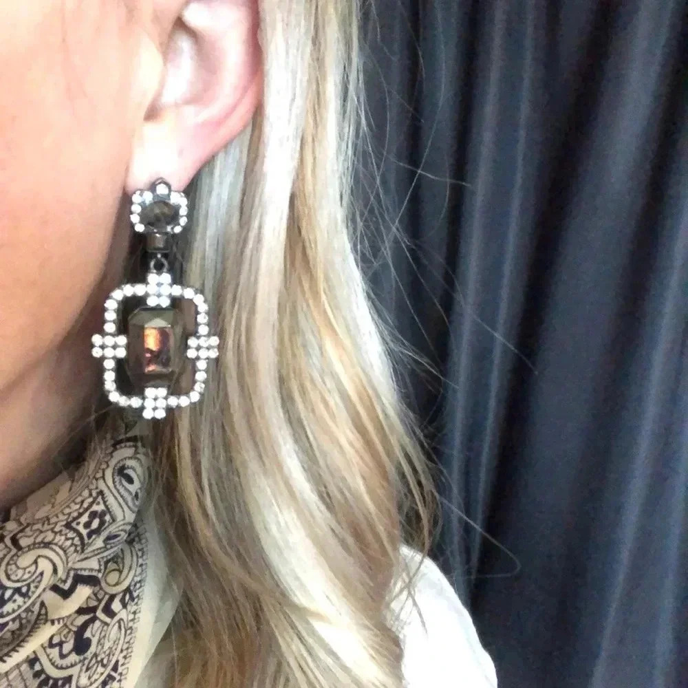 Black Gem with‎ Rhinestones Earrings
